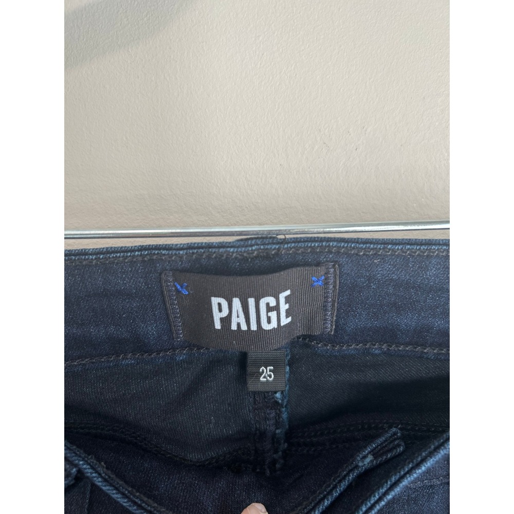 PAIGE Manhattan Slim Bootcut Jeans Dark Indigo Blue Stretch Denim Size 25 - Picture 3 of 9